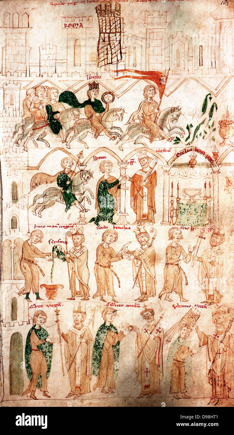 Penna e inchiostro da in miniatura della foto cronaca di Enrico VII (Balduineum) disegno su pergamena dal 1341 Foto Stock