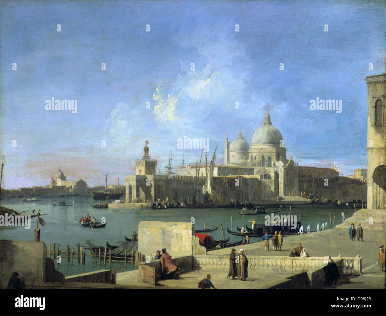 Vista della Salute dal ingresso al Grand Canal' Venezia, 1727-1728, olio su tela di Giovanni Antonio Canal noto come Canaletto (1697-1768), pittore veneziano. Chiesa di Santa Maria della Salute, costruzione completata nel 1682. Foto Stock