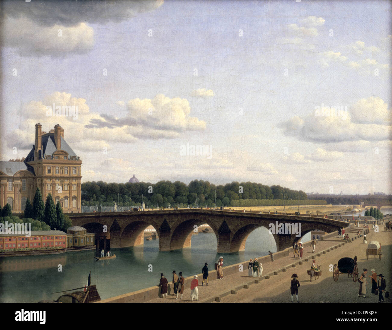 Vista del Pont Royal e Quai Voltaire, Paris, 1812' olio su tela da Christoffer Wilhelm Eckersberg (1785-1853) pittore danese. Ponte sul Fiume Senna che collega la riva destra presso il Padiglione Flore con la riva sinistra. Foto Stock