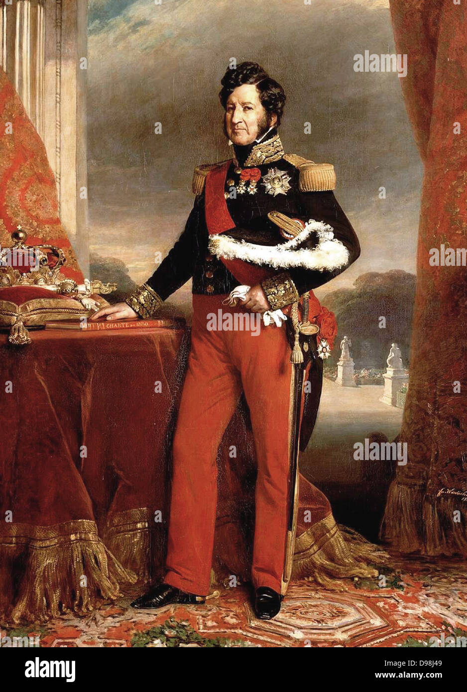 Louis Philippe I (6 ottobre 1773 - 26 agosto 1850) era il re dei Francesi da 1830 a 1848 in che cosa è stato conosciuto come la monarchia di luglio. Il figlio di un duca che hanno sostenuto la Rivoluzione francese ma era il re Louis Philippe di Francia. 1839 ritratto da Franz Xavier Winterhalter (1805-1873) (pittore tedesco), medie olio su tela Foto Stock