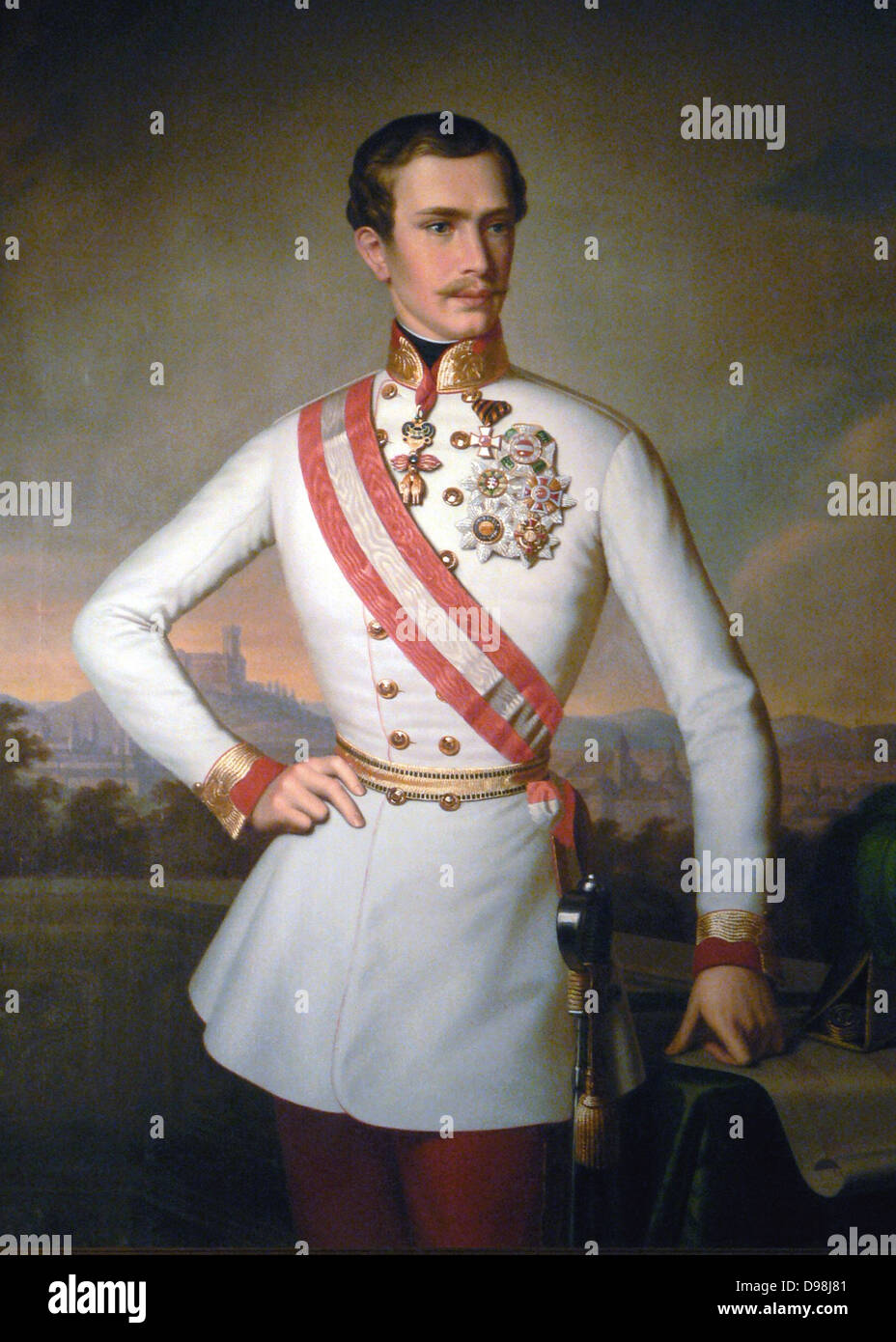 Franz Joseph I o Francesco Giuseppe I (1830 - 21 novembre 1916) l'imperatore d'Austria, Re di Boemia, re di Croazia e Re apostolico di Ungheria dal 1848 fino alla sua morte nel 1916. Ritratto di Francesco Giuseppe I d'Austria 1855 Foto Stock