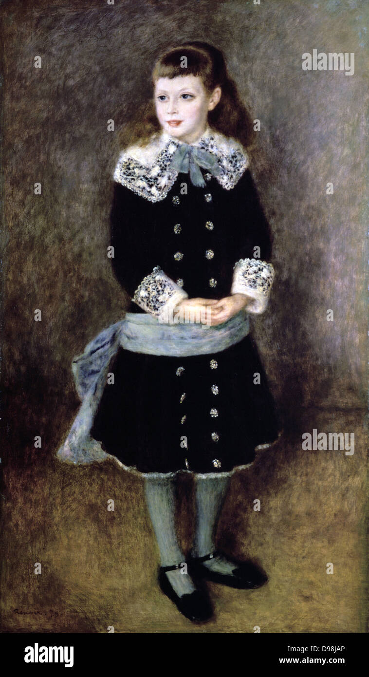 Bambina con un saliscendi blu' olio su tela di Pierre August Renoir (1841-1919) francese pittore impressionista. Lunghezza completa immagine della ragazza in abito scuro con collare in pizzo e polsini, pulsanti di argento, blu di prua e anta. Foto Stock