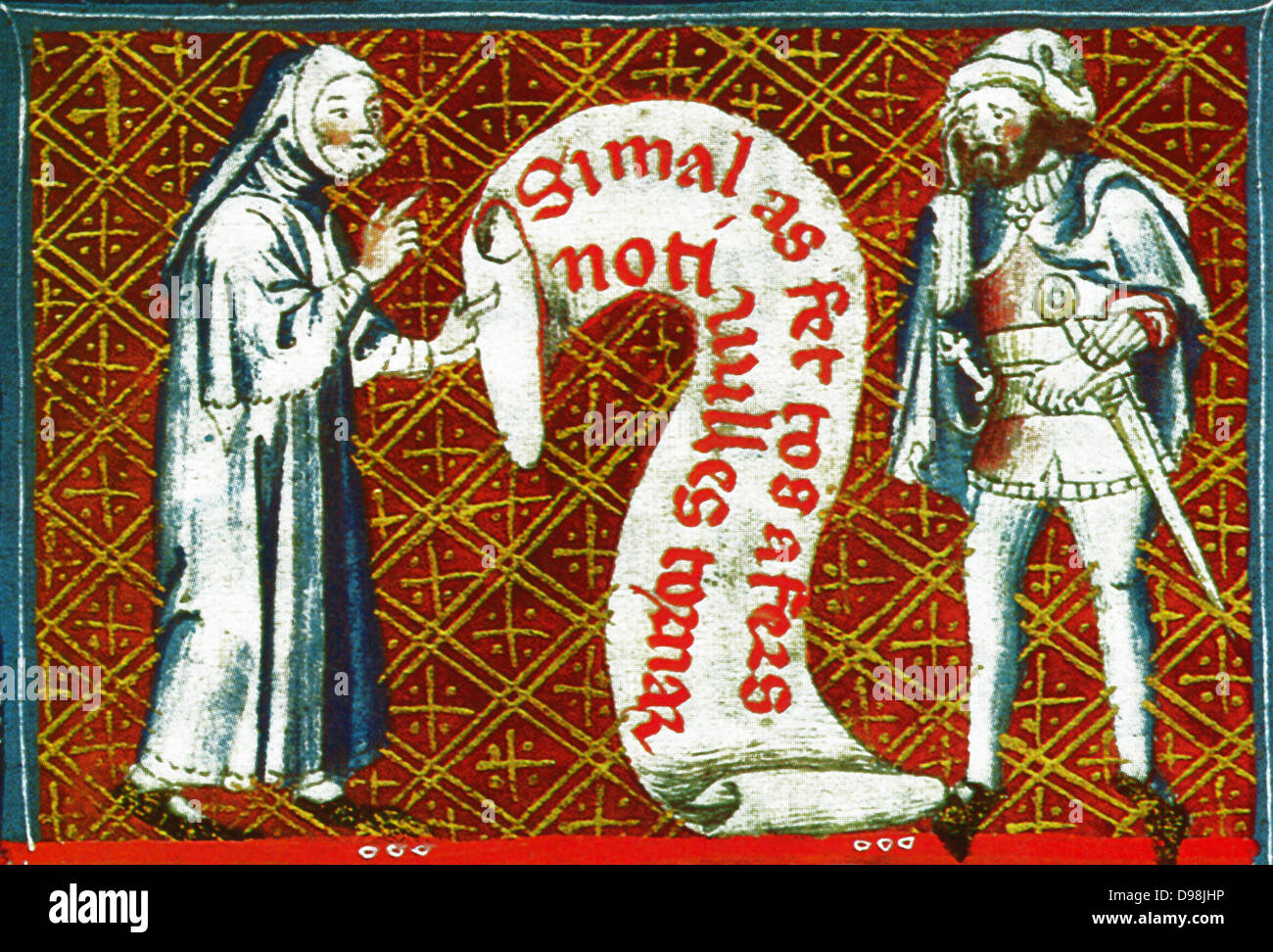 Scena dal XIV secolo, manoscritto illustrato i breviari d'amor. Essa illustra i sette atti di misericordia. Qui è mostrato ammonire un peccatore. Foto Stock