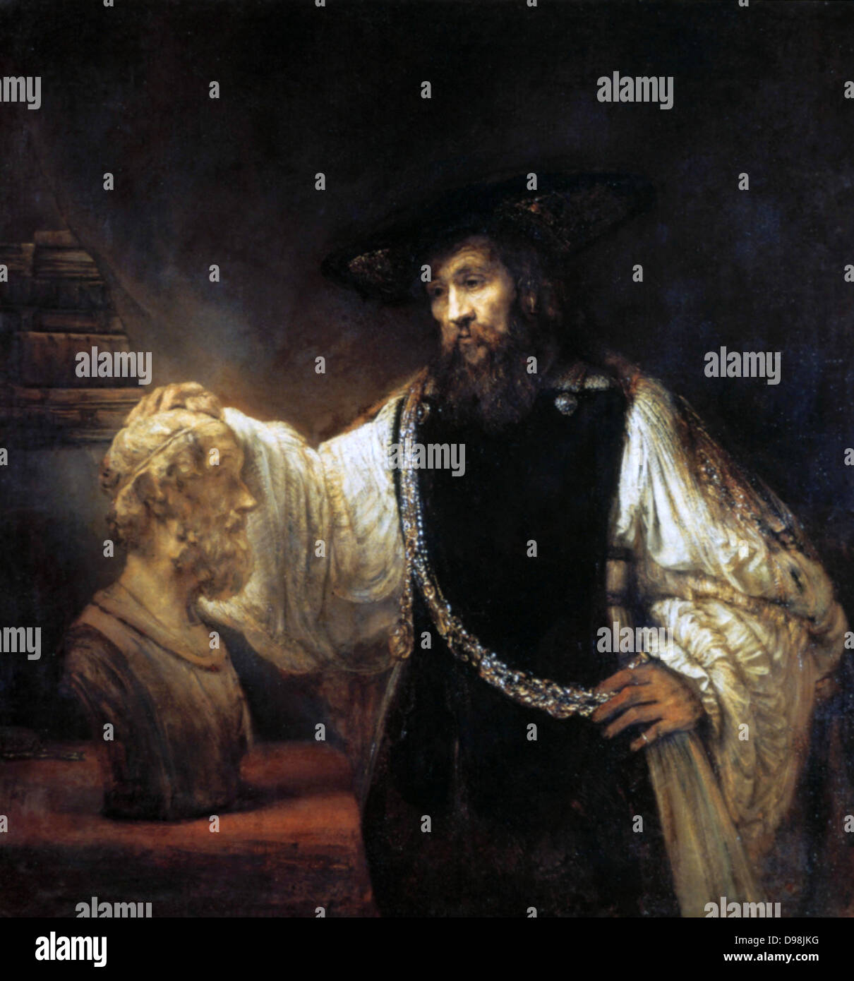 Aristotele contemplando il busto di Omero' . Olio su tela. Harmenszoon Rembrandt van Rijn (1606-1669) pittore olandese e incisore. Ritratto filosofo greco antico Foto Stock