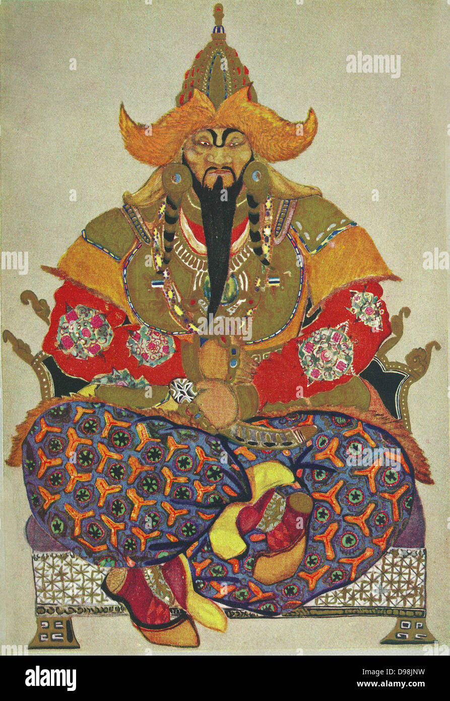 Teatro russo design costume raffigurante Gengis Khan 1155 - 1227, nato Temüjin fondatore, Khan (righello) e Khagan (imperatore) dell'impero mongolo, che divenne il più grande impero contigui nella storia dopo la sua morte. Foto Stock