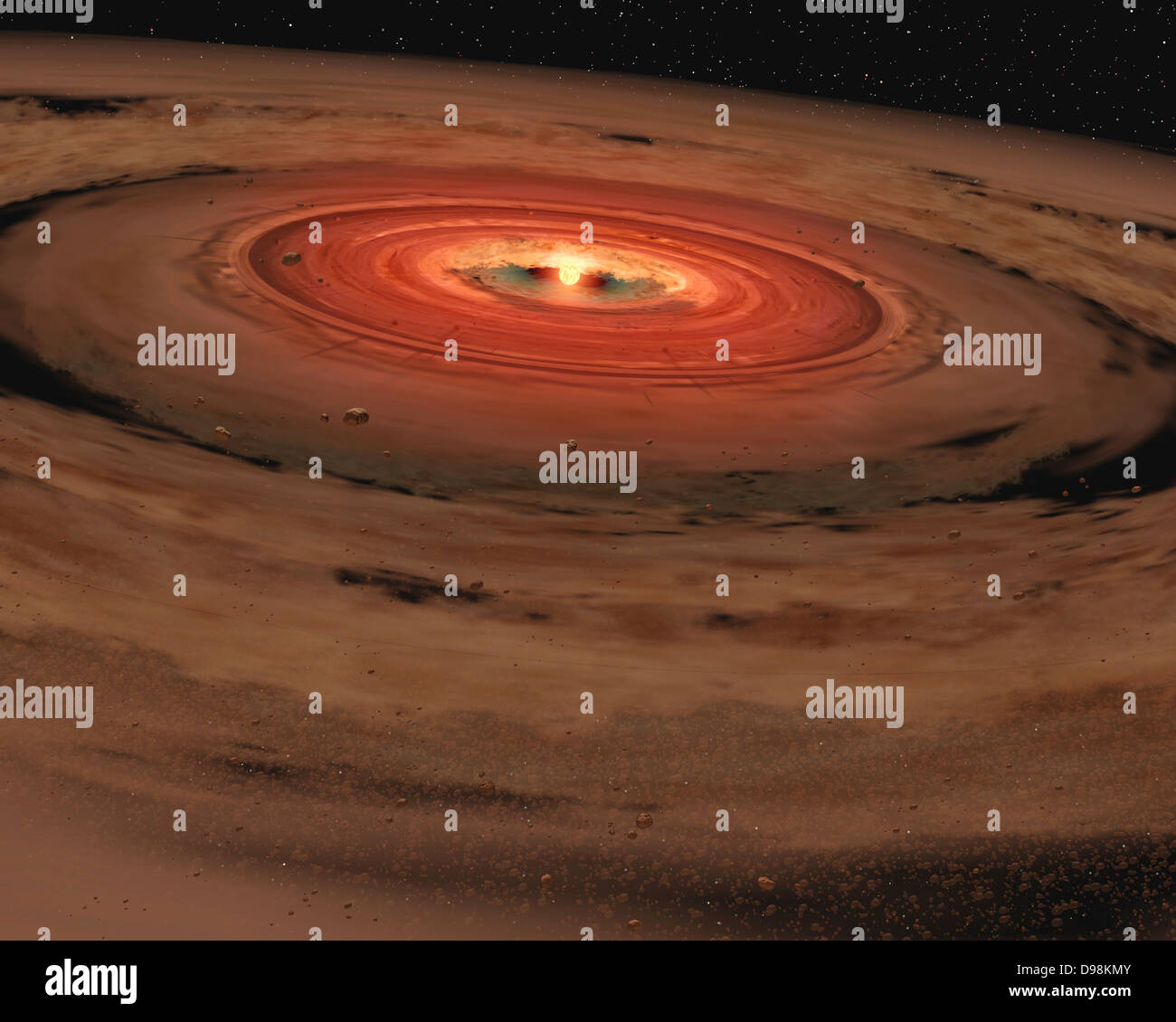 Artista della impressione che mostra una nana bruna circondato da un disco di vorticazione del pianeta-costruzione di polvere. NASA il telescopio spaziale Spitzer Foto Stock
