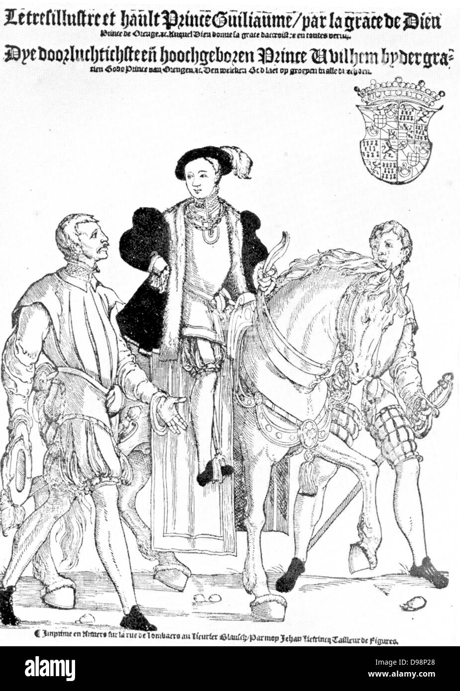 Guglielmo I, principe di Orange (24 Aprile 1533 - 10 luglio 1584), anche conosciuto come William la silenziosa (Olandese: Willem de Zwijger), o semplicemente Guglielmo d Orange (Olandese: Willem van Oranje), è stato il principale leader della rivolta olandese contro gli Spagnoli che impostato su off gli ottanta anni di guerra e ha comportato l'indipendenza formale delle province unite nel 1648. Egli era nato in casa di Nassau come conteggio di Nassau-Dillenburg. Egli divenne principe di Orange in 1544 e così è il fondatore della casa filiale di Orange-Nassau. Foto Stock