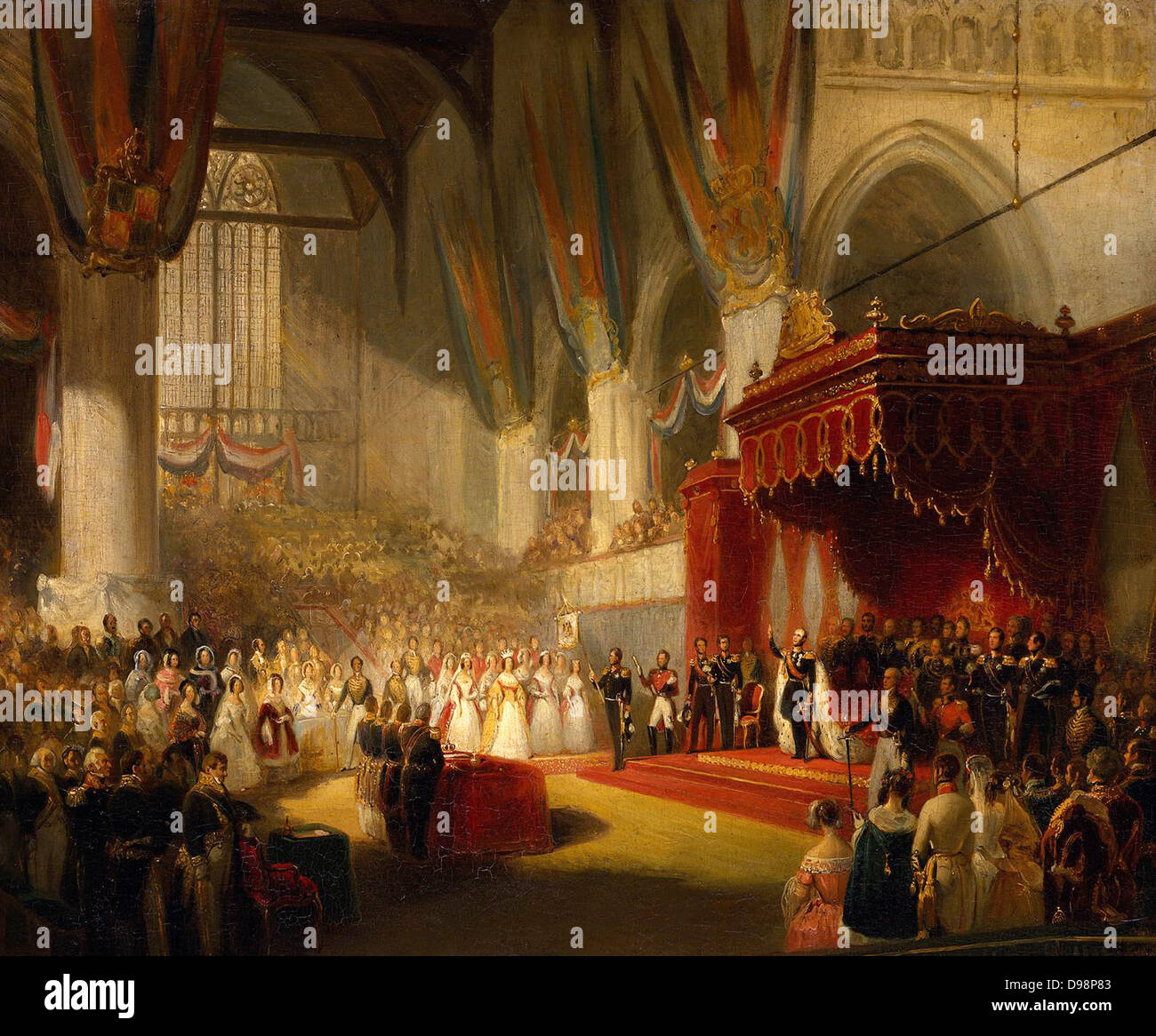 Guglielmo II (Willem Frederik George Lodewijk van Oranje-Nassau) (6 dicembre 1792 - 17 Marzo 1849) era il re dei Paesi Bassi, il Granduca del Lussemburgo, e duca di Limburgo dal 7 ottobre 1840 fino alla sua morte nel 1849. L incoronazione di re Guglielmo II dei Paesi Bassi, nella Nieuwe Kerk di Amsterdam Novembre 1840 da Nicolaas Pieneman Foto Stock