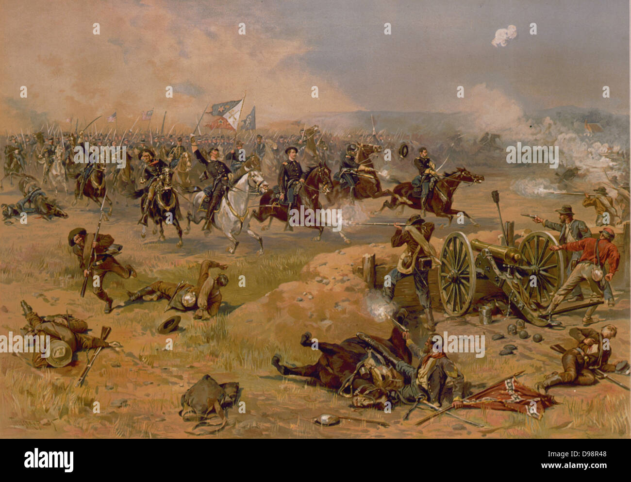 La guerra civile americana 1861-1865: 'Sheridan la carica finale a Winchester'. Battaglia di Opequon chiamato anche la terza battaglia di Winchester, 19 settembre 1864. Forze dell'Unione Sheridan sconfitto confederati sotto all'inizio. Stampare c1886. Foto Stock