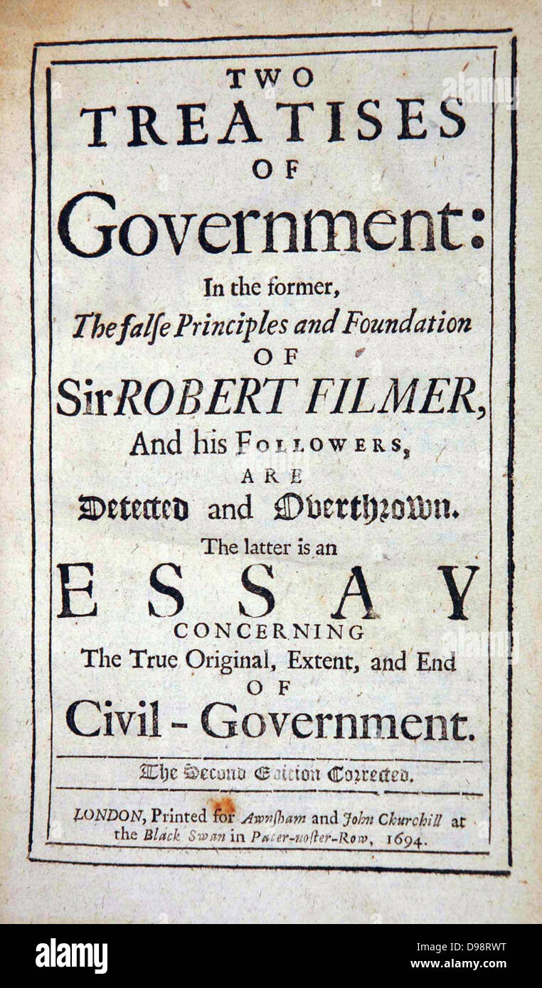 Pagina del titolo "due trattati di governo: ' John Locke, seconda edizione 1694, primo, attacco sul diritto divino dei re secondo, che si occupano di diritti dell'uomo. Locke, filosofo inglese, padre di Liberalismand influente pensatore illuminista. Foto Stock