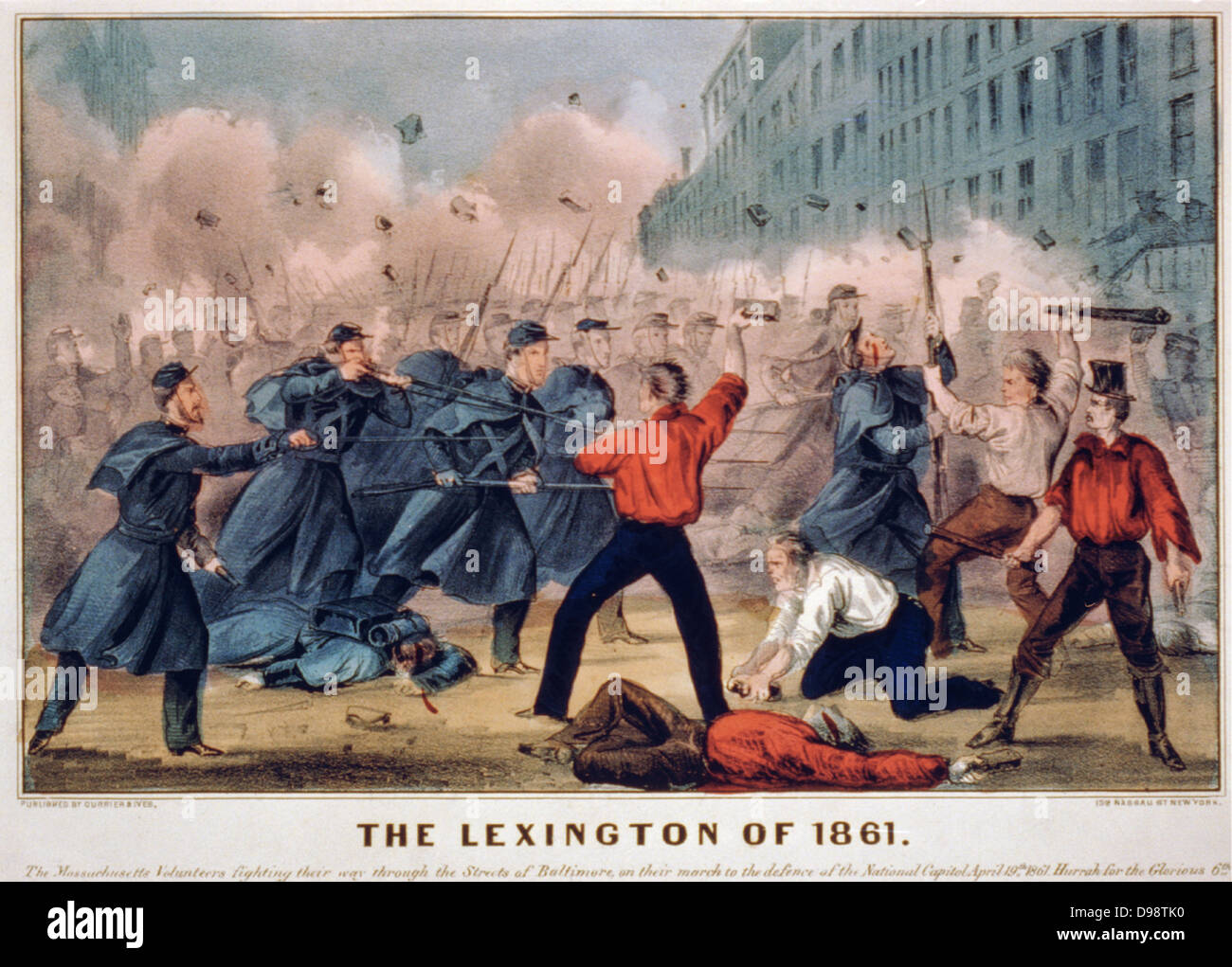 La guerra civile americana 1861-1865. La prima battaglia di Lexington chiamato anche la battaglia delle balle di canapa, 13-10 settembre 1861, Missouri. Currier & Ives colorate a mano stampa c1861. Foto Stock