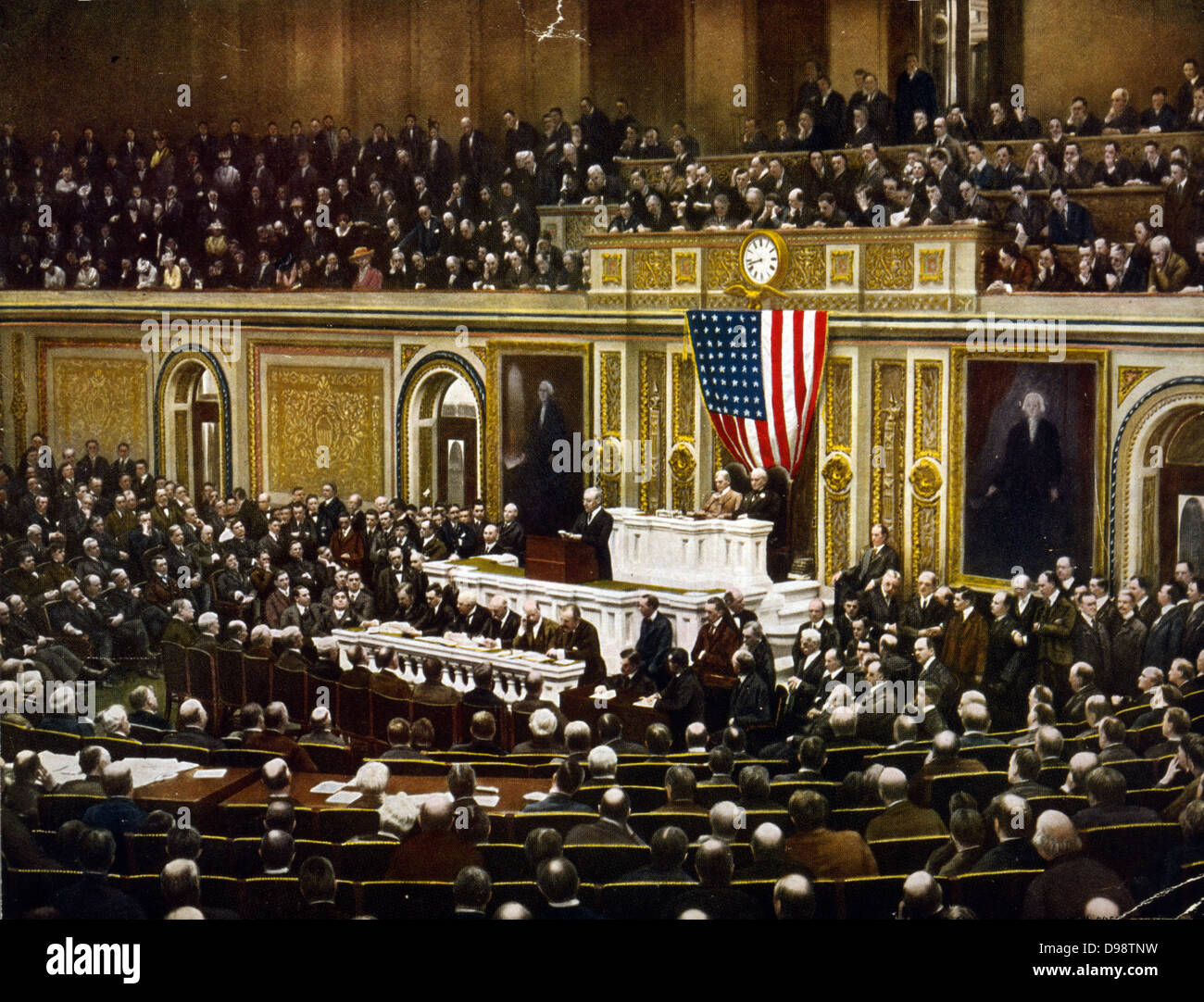 La prima guerra mondiale (1914-1918). Presidente Woodrow Wilson chiede al Congresso di dichiarare guerra alla Germania, Aprile 2, 1917. America governo USA Foto Stock