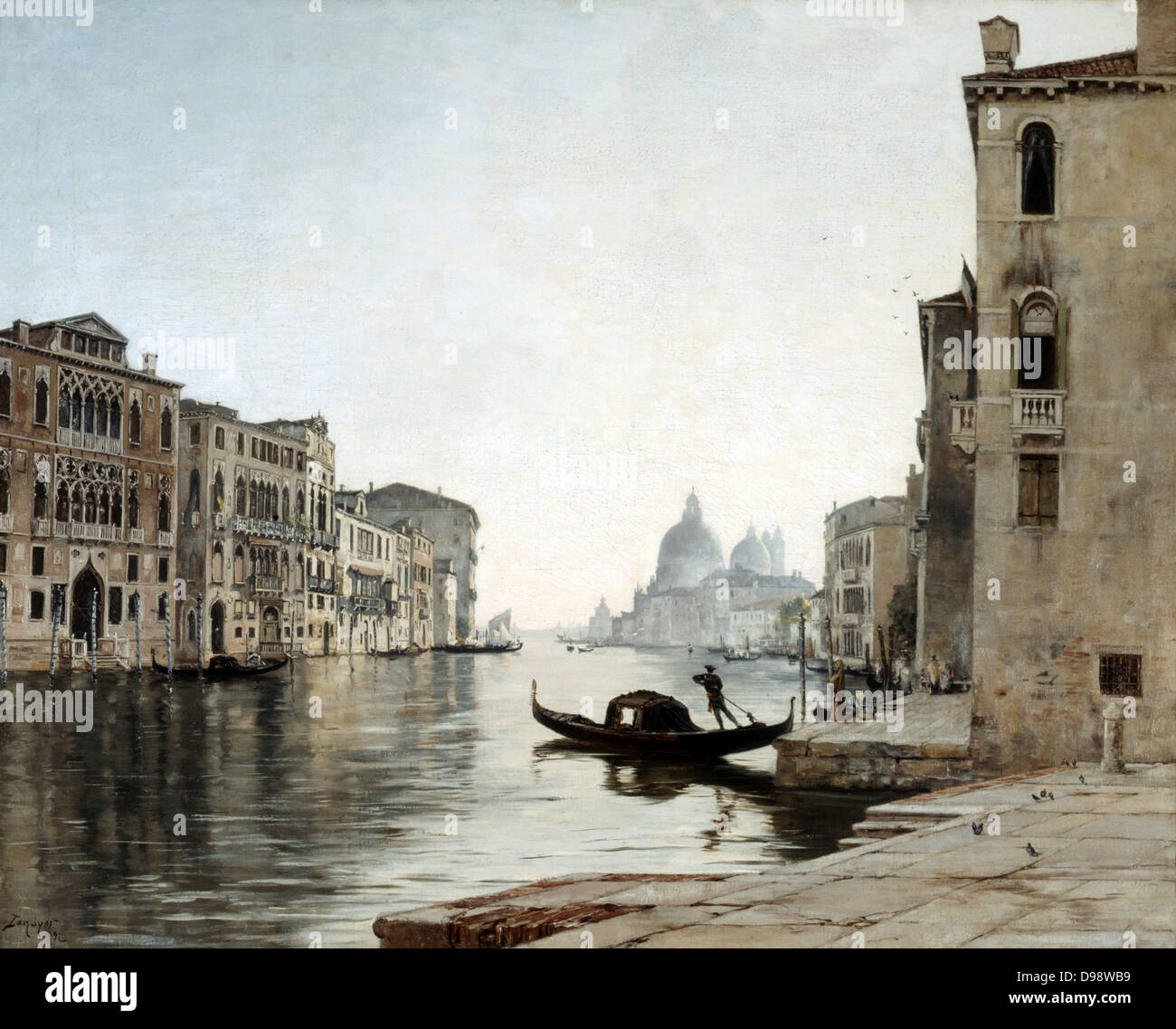 Venezia - Gondola sul Canal Grande", ottobre 1892. Olio su tela. Emmanuel Lansyer (1835-1893) francese pittore paesaggista. Vista guardando verso la salute. Italia acqua Foto Stock