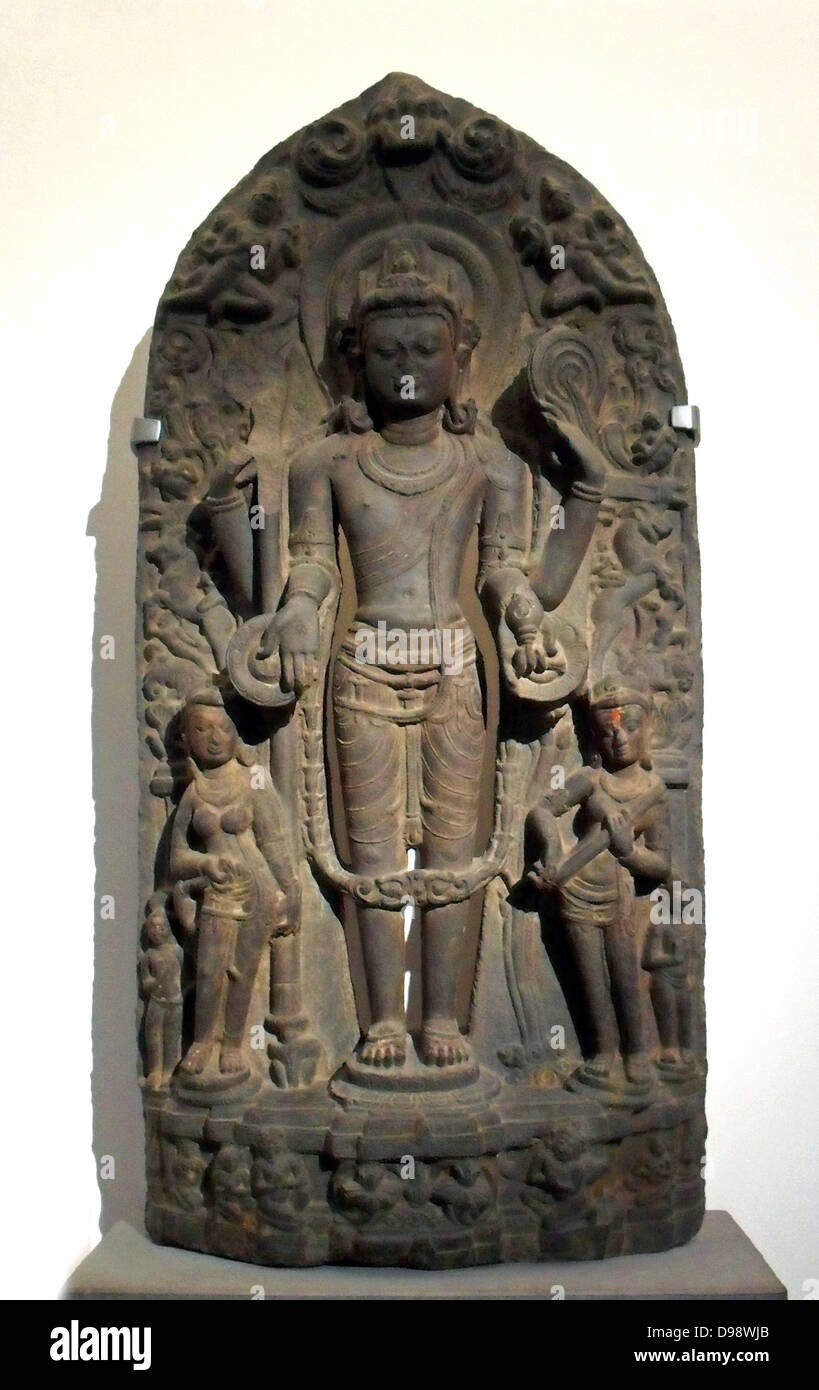 Stele di Vishnu Vasudeva. Dinastia Pala-Sena (8al XII secolo D.C.) scisto scultura da West Bengal, India Foto Stock