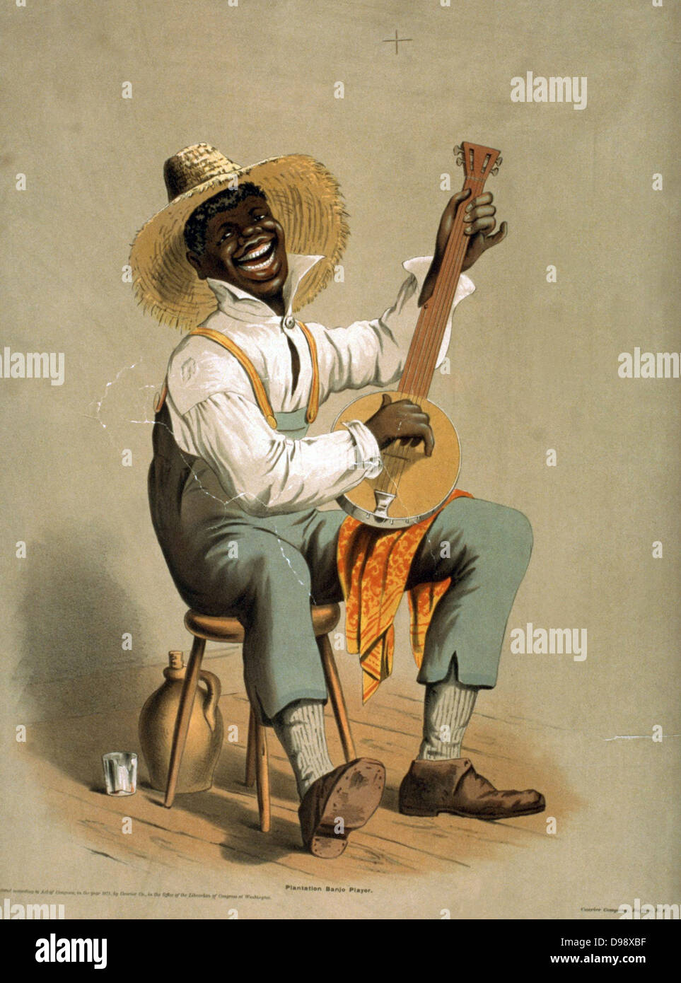 Teatro americano (poster) litografia depictingan americano africano giocando un banjo su uno slave sulla piantagione 1860-70 circa Foto Stock