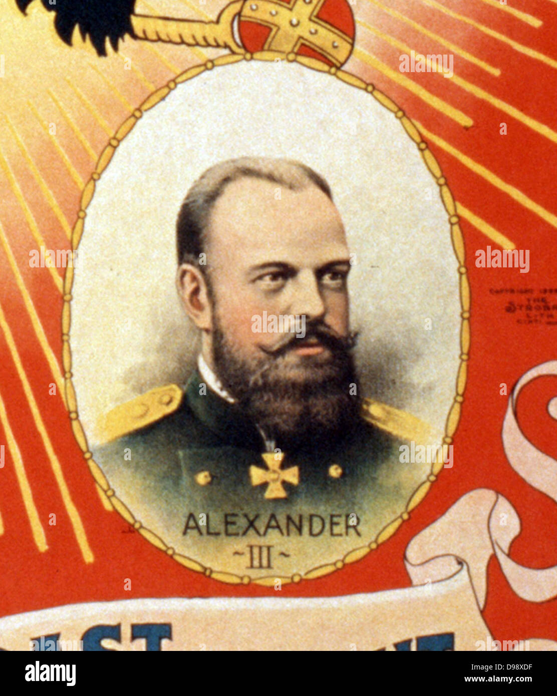 La Russia più scuro di un grand romance dello zar il realm. Poster da artista americano Sidney Ellis 1850-1931. c1895. Didascalia: i governanti della Russia, del passato e del presente: "Ivan il Terribile" ... Nicholas II. (Dettaglio raffigurante: lo Zar Alessandro III) Foto Stock