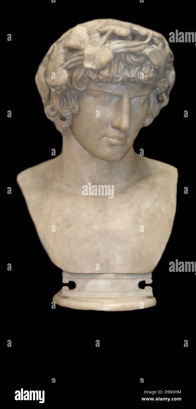 Busto in marmo di Antinoo amante di Adriano, imperatore romano. Circa 130-138 d.c. Foto Stock