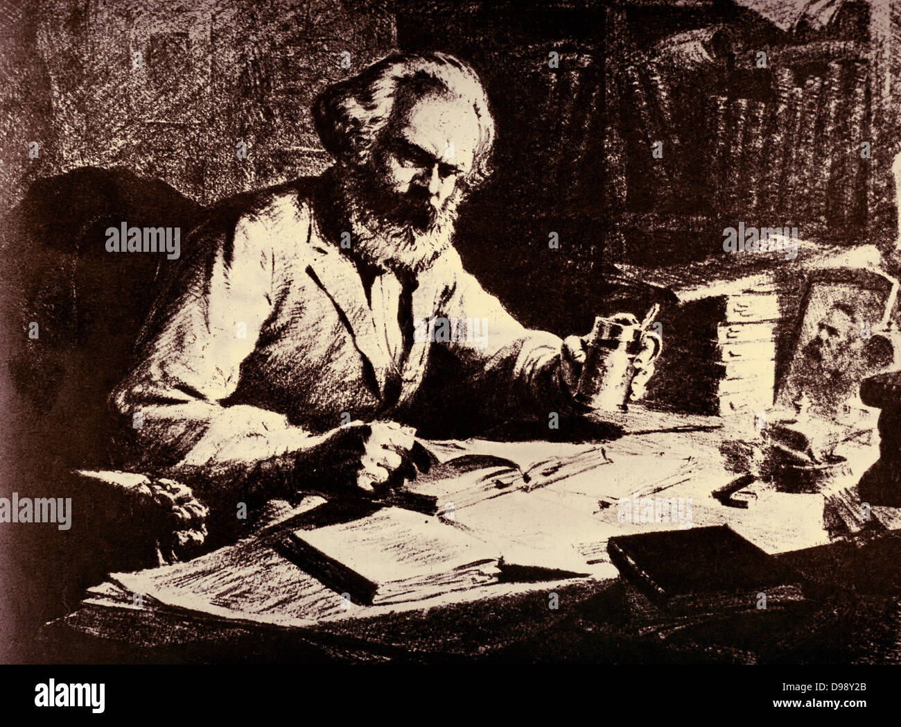 Karl Marx al lavoro. Karl Marx (1818-1883) il padre del comunismo moderno.  Il tedesco politici, sociali ed economici teorico Foto stock - Alamy