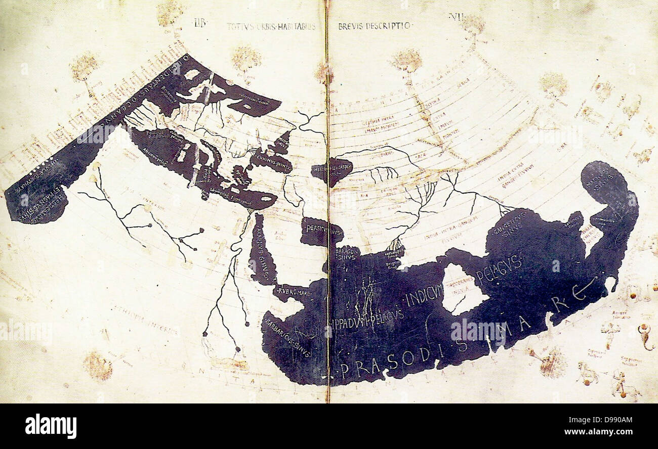 Tolomeo 150 CE mappa del mondo (ridisegnata nel XV secolo). Foto Stock