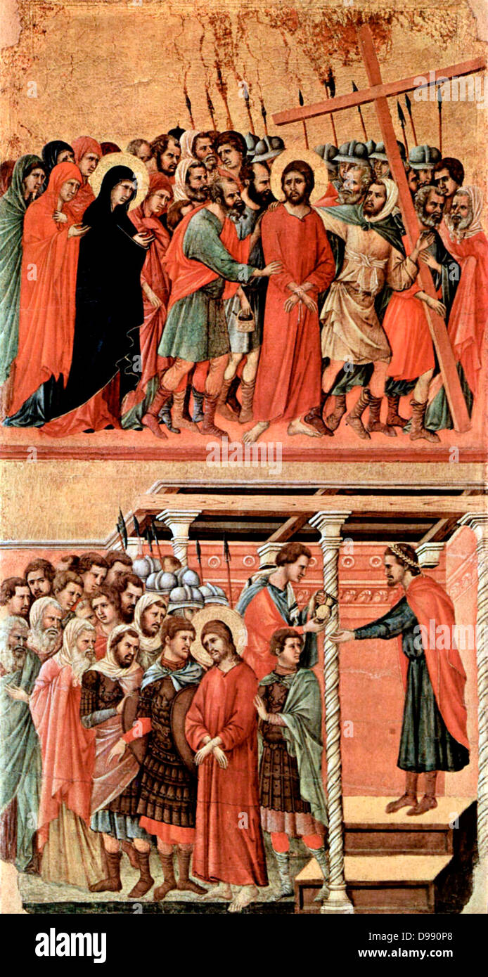 Maestà (Maestà), Altare della Cattedrale di Siena Pilato si lava le mani dell'anno 1308-1311 di Duccio di Buoninsegna (c. 1255-1260 - c. 1318-1319) influente artista italiano nato a Siena Foto Stock