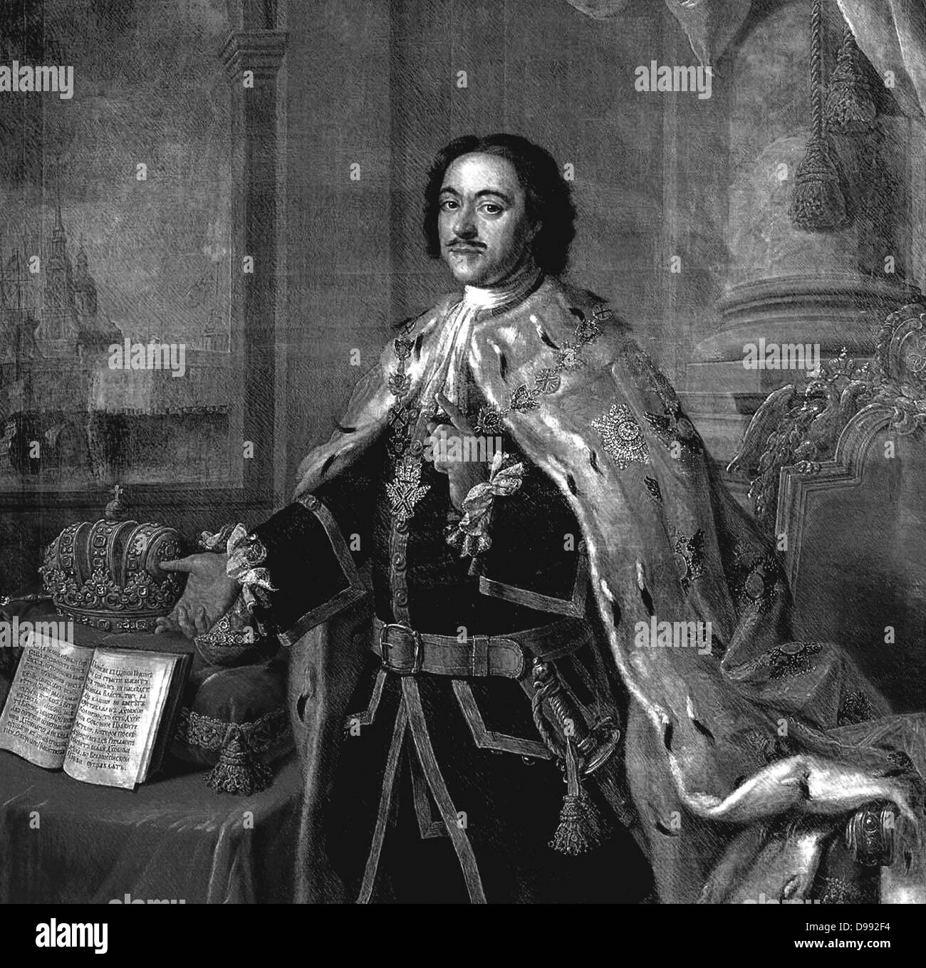 Ritratto di Pietro il Grande', 1770. Dopo incisione Alexei Antropov Petrovich (1716-1795) pittore russo. Pietro I (1672-1725) l'imperatore di Russia dal 1682. Royalty Foto Stock