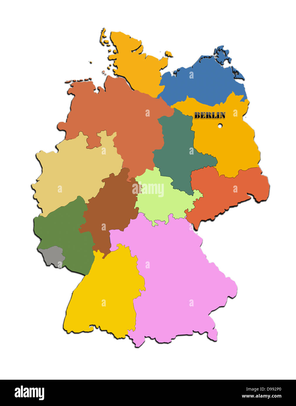 Silhouette colorati della mappa della Germania Foto Stock