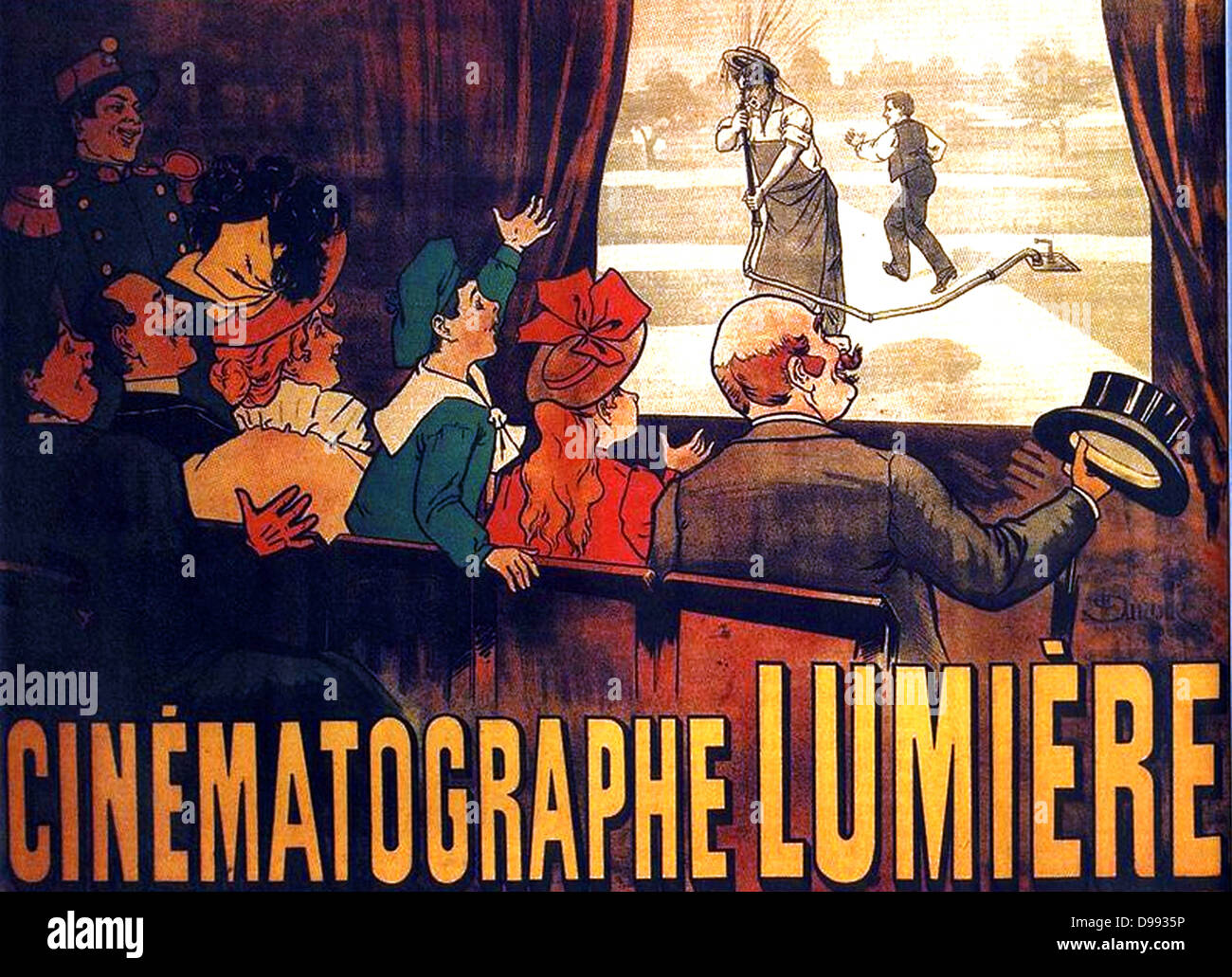 Inizio film poster per l'Arroseur Arrose schermato dal Lumiere fratelli circa del 1895. Foto Stock