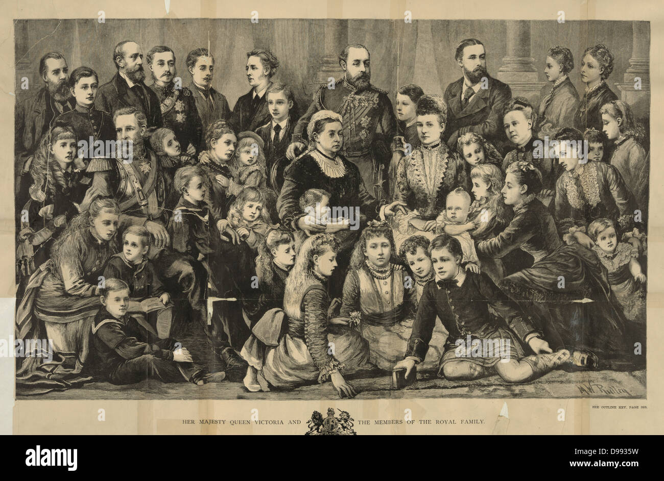 Famiglia di Queen Victoria (regnò come regina dell'Inghilterra da 1837-1901) in piedi dietro la regina è il futuro re Edoardo VIII. Foto Stock