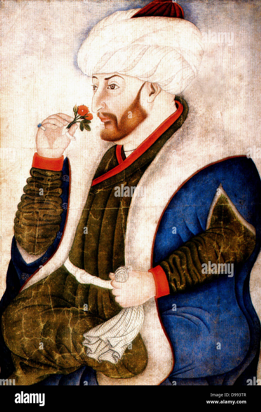 Suleiman I, (1494 - 1566) lungo-sultano regnante dell'Impero Ottomano, dal 1520 fino alla sua morte in 1566.Solimano il Magnifico marciando con esercito in Nakhichevan, estate 1554. Data 1561(1561) dipinto nel 1480 dipinto dal miniatore ottomano Sinan Bey Foto Stock