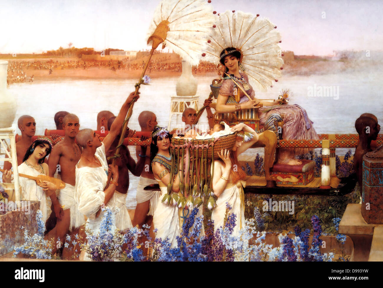 Il Ritrovamento di Mosè dalla figlia del faraone (1904), da parte dell'Olandese-nato pittore Vittoriano Lawrence Alma-Tadema inglese classicista di pittore inglese (1836-1912) Foto Stock