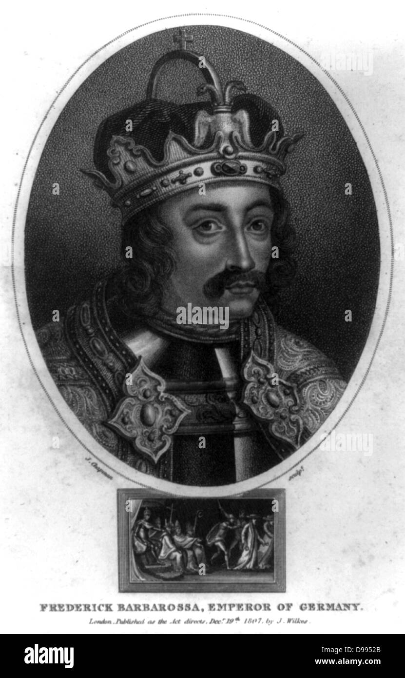 Federico I Barbarossa (1121-1190), Re di Germania dal 1152, Imperatore del Sacro Romano Impero dal 1155. Incisione, Londra, c1810. Foto Stock