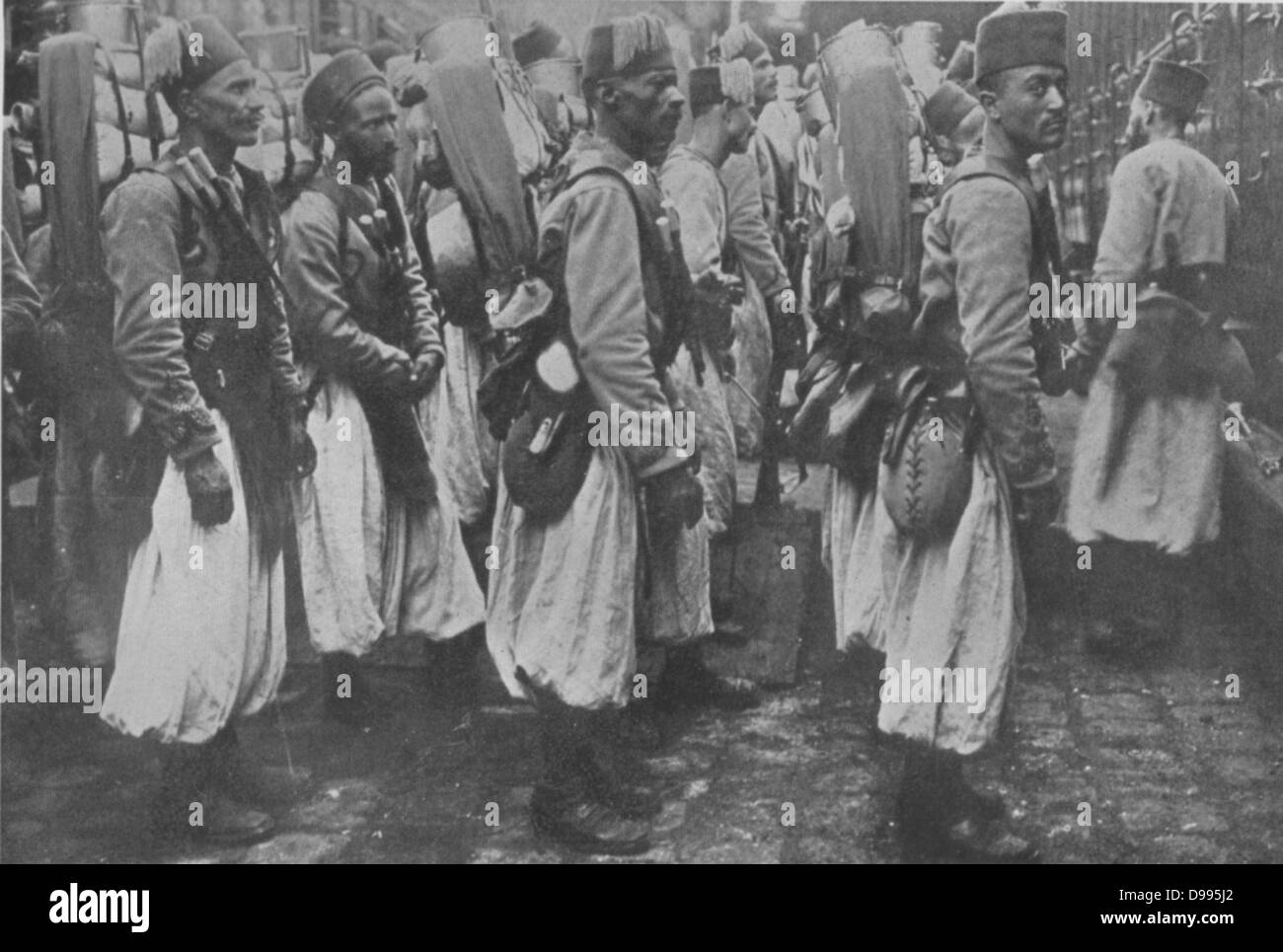 Turcos, Francese algerine e tunisine truppe coloniali, c1914. La luce di fanti, originariamente addestrati come schermagliatori, acquisito il soprannome di "Turcos' durante la guerra in Crimea e servita nell'esercito francese per più di un secolo. Foto Stock