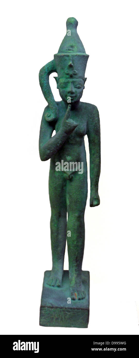 Figura in bronzo di un faraone. Periodo Tardo 600-100 A.C. Foto Stock