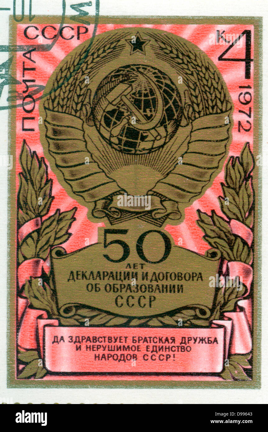 Timbro sovietico. La costituzione dell Unione Sovietica, circa 1972. Foto Stock