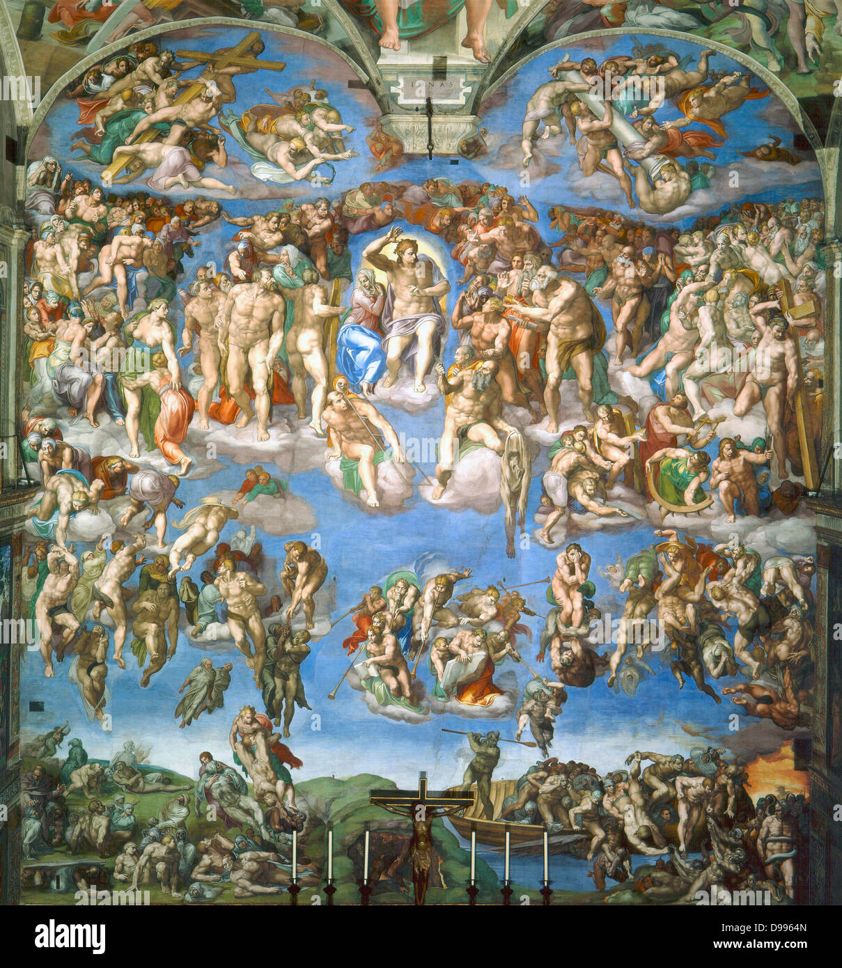 Il Giudizio Universale dipinto da Michelangelo tra il 1536 e il 1541 Foto Stock