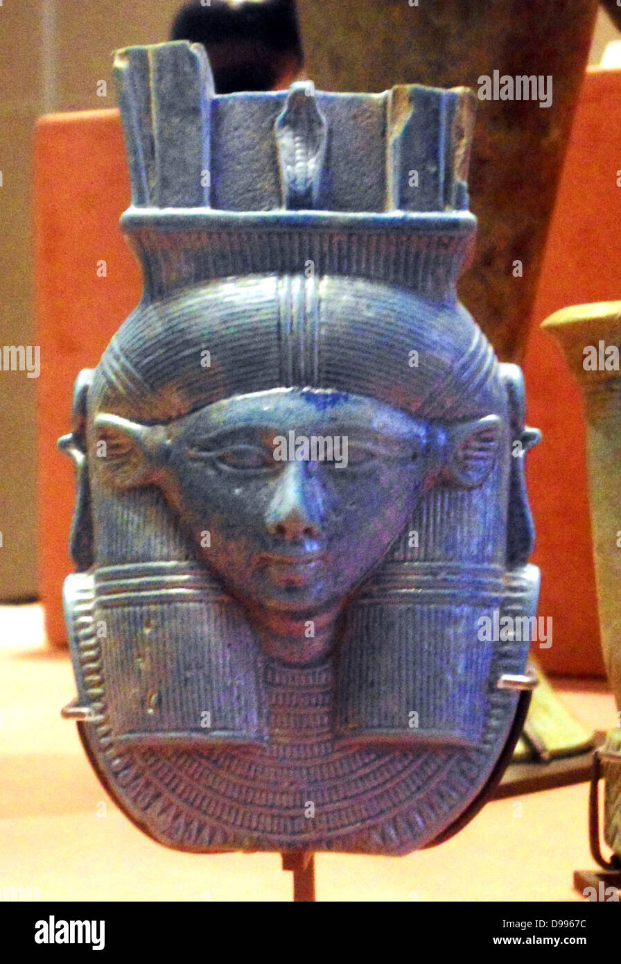 Testa della dea Hathor Foto Stock
