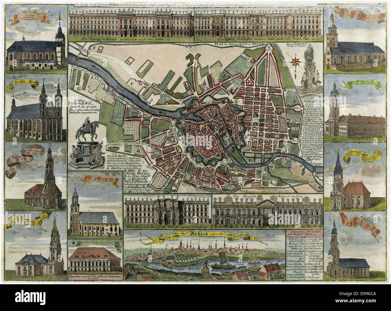 Mappa di Berlino nel tardo XVII secolo, che mostra la fortezza e numerose chiese Foto Stock