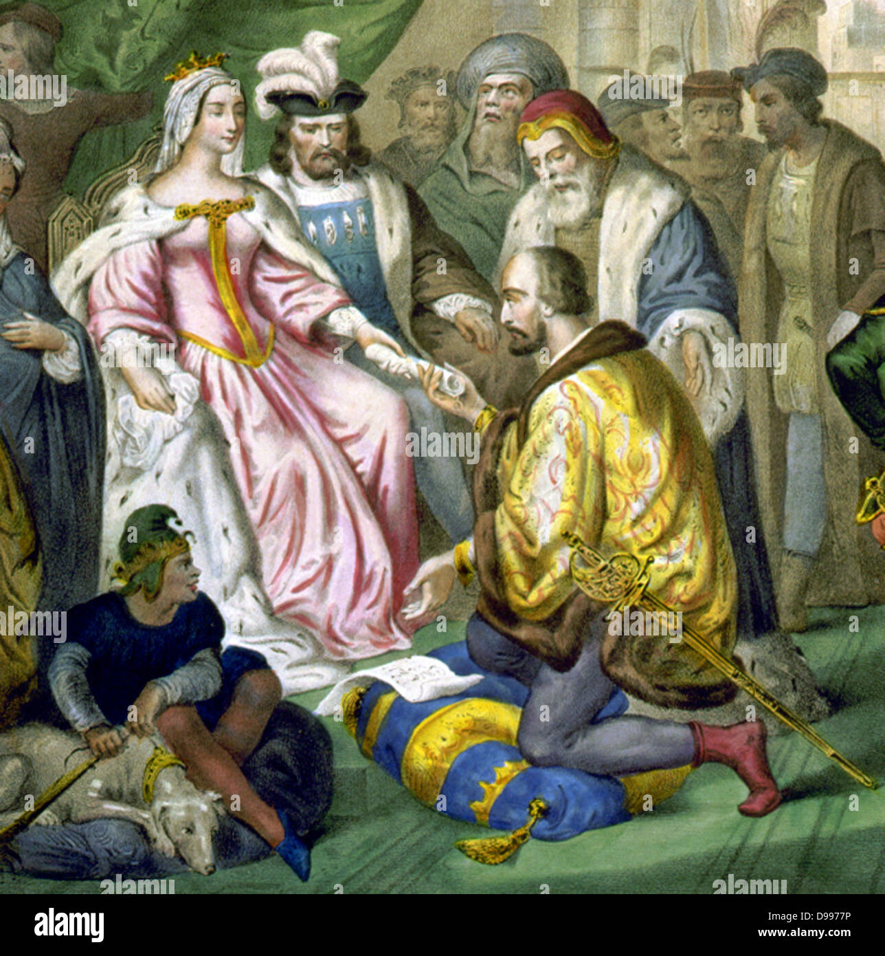 Christopher Columbus prima regina Isabella di Spagna Foto Stock