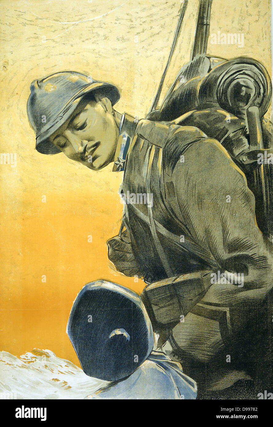 Italiano di guerra mondiale I poster mostra un soldato che guarda il