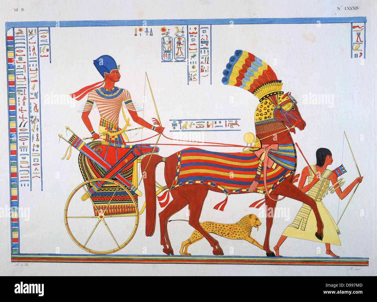 Ramses II la caccia nel suo carro. Dopo un affresco del tempio di Abu Simbel. Da "i monumenti di Egitto e la Nubia' (1832-1844) da Ippolito Rossellini (1800-1843) Italiano Egyptologist. Antico Egitto Archeologia Foto Stock