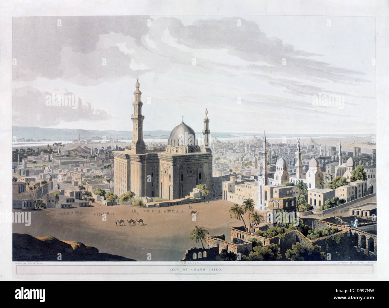 Vista del Gran Cairo " acquatinta, 1809, dopo Henry sale (1780-1827) viaggiatore inglese, artista e Egyptologist. Egitto Foto Stock