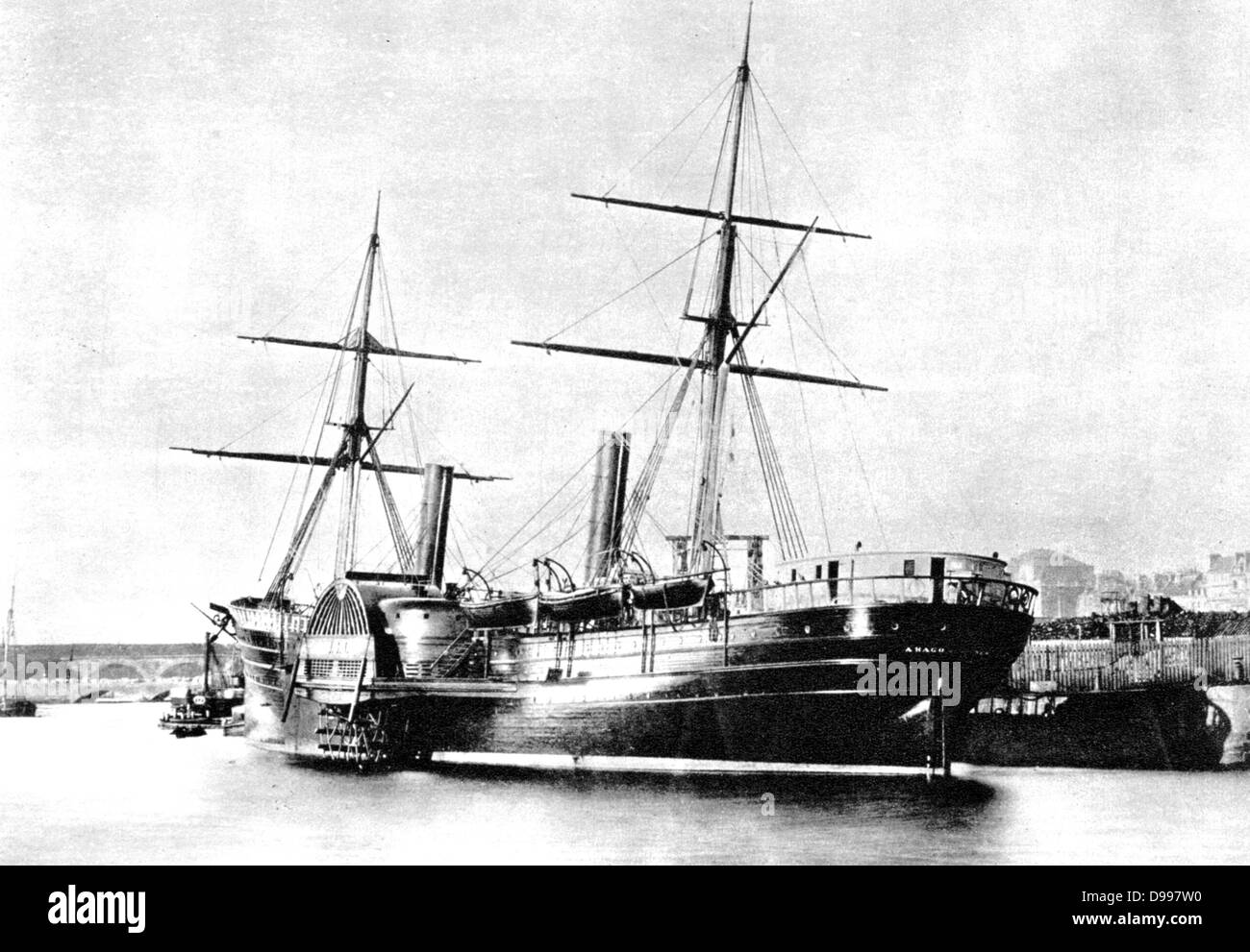 New York & di Le Havre, la società di navigazione a vapore il battello a vapore "Arago', 1855 nel porto di Le Havre, Francia. Trasporto, Marine, Transatlantic Foto Stock