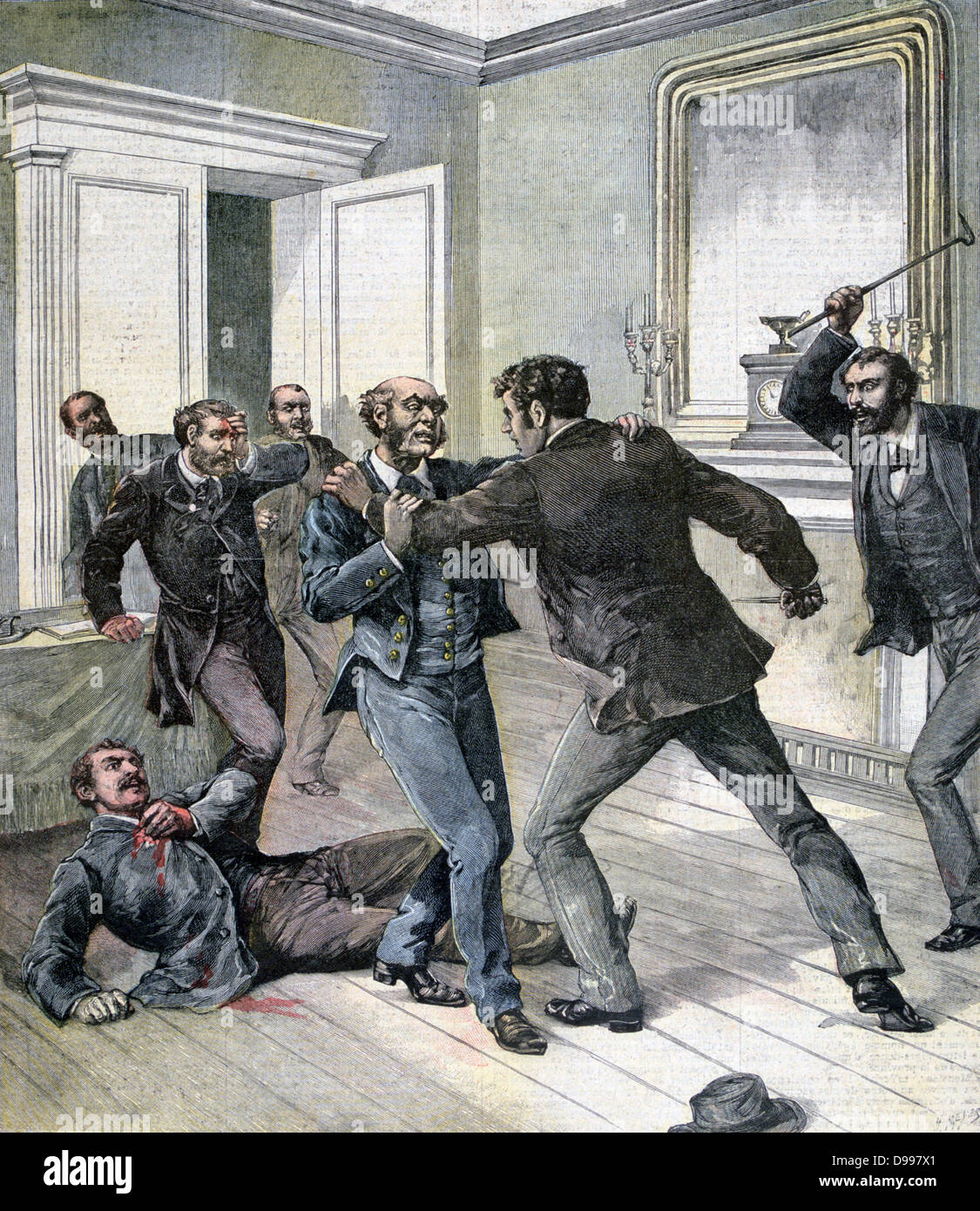 Follia in ufficio della prefettura di Seine, Parigi, Francia: Servizio di età compresa tra i venti-tre, diagnosticato come epilessia, rilasciato dal Hospice de Bicetre, diventando violenta mentre la raccolta di beni. Da "Le Petit Journal' 30 Gennaio 1892. Foto Stock