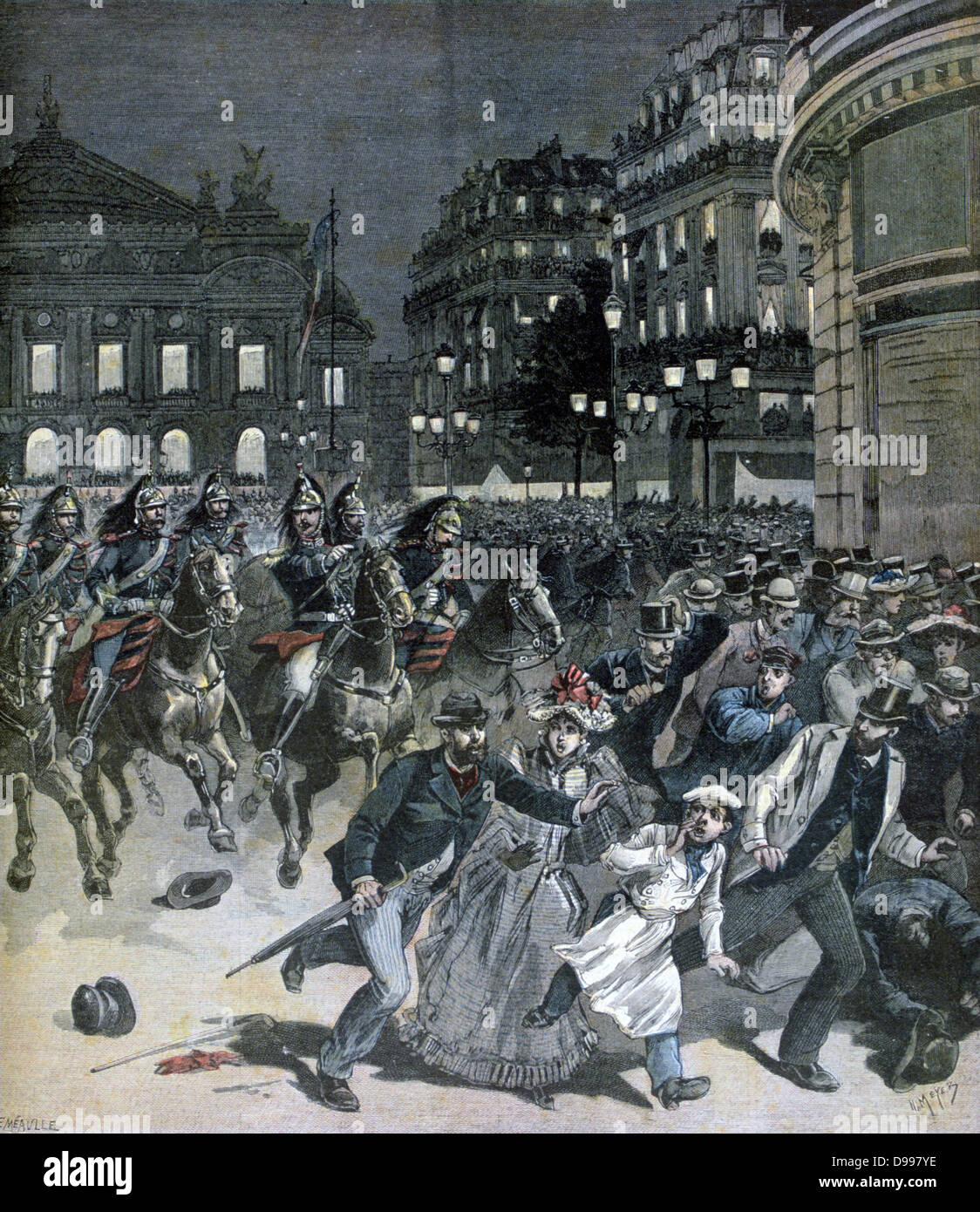 Produzione di Wagner's opera "Lohengrin" : Riot protestando contro la produzione all'Opera di Parigi. Anti-German sensazione era ancora forte in Francia dopo la guerra franco-prussiana 1870-1871. Da "Le Petit Journal ', Parigi, 3 ottobre 1891. Foto Stock