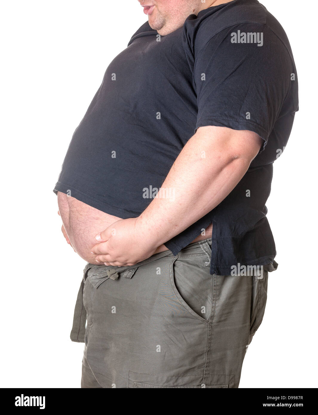 Fat Man con una grande pancia, close-up di una parte del corpo Foto Stock