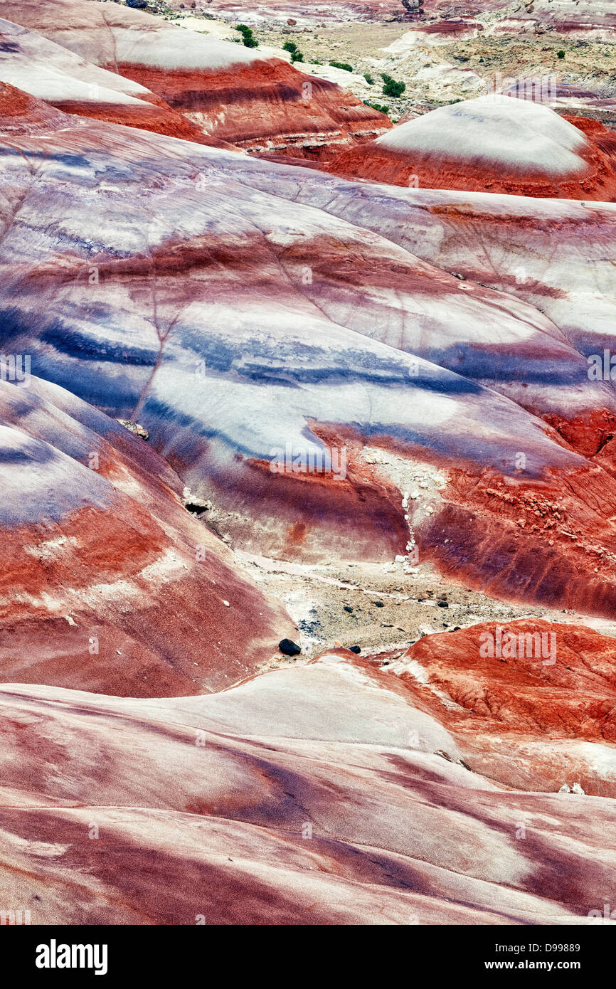 Per una notte di pioggia colorata arricchisce di ceneri vulcaniche depositi presso la bentonite colline in Utah Capitol Reef National Park. Foto Stock