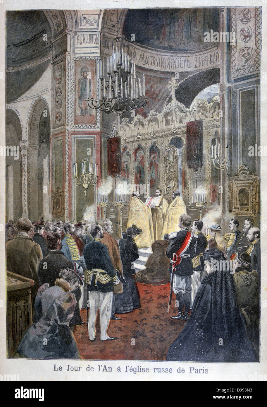 Celebrazione del nuovo anno presso la chiesa ortodossa russa a Parigi. Da "Le Petit Journal', 29 gennaio 1894. Francia, Religione, Christian Foto Stock