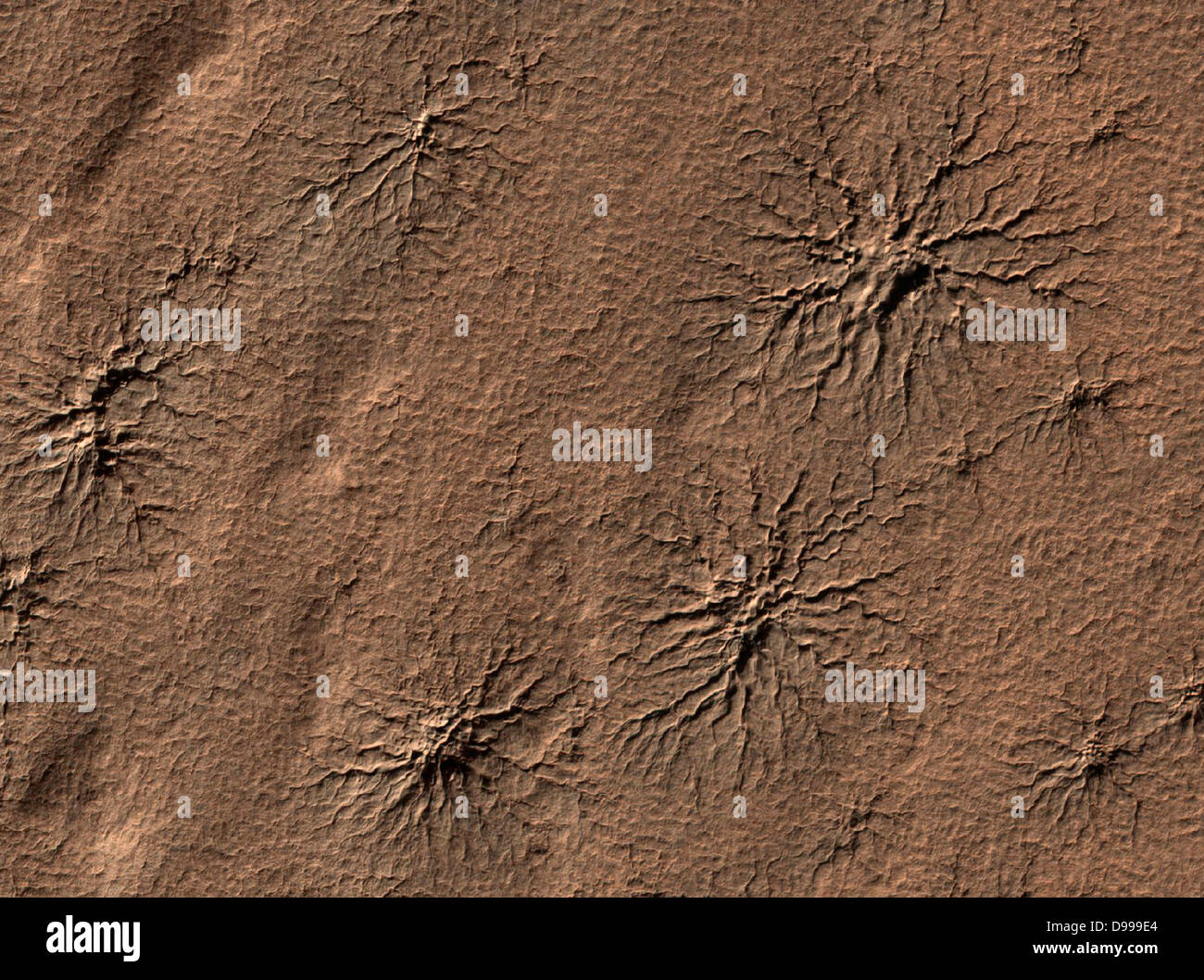 Spider-caratteristiche di forma nella regione polare meridionale di Marte sono scolpiti da vaporizzare il ghiaccio secco in un dinamico processo stagionale. La sonda Mars Reconnaissance Orbiter. Foto Stock