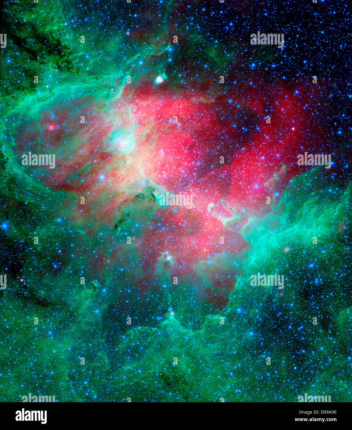 La Eagle nebula, operosa stella fabbrica trova 7.000 anni-luce di distanza nella costellazione Serpens. L'immagine mostra la regione intera rete turbolento di nuvole e stelle neonate in luce a infrarossi. Telescopio Spaziale Hubble (HST),telescopio spaziale Spitzer. Foto Stock