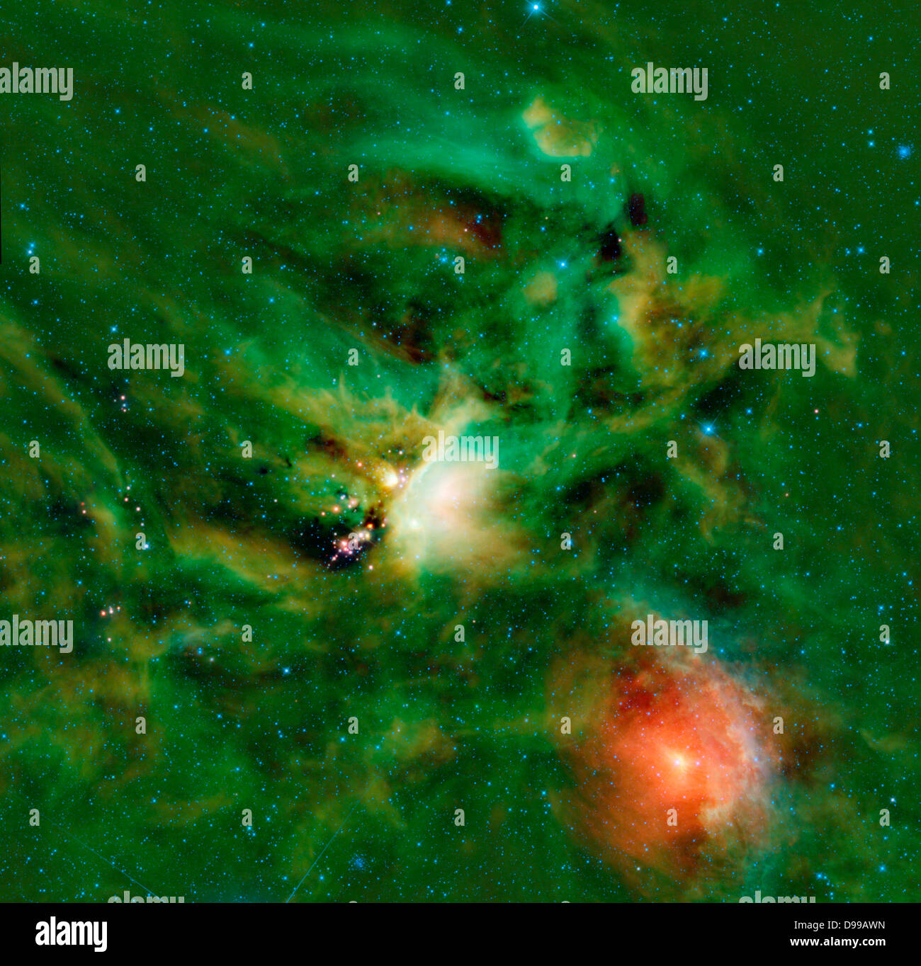 La Rho Ophiuchi cloud complesso dalla NASA il saggio. La Rho Ophiuchi cloud è trovato che si eleva al di sopra del piano della Via Lattea nel cielo notturno, al confine con le costellazioni di Ofiuco e dello Scorpione. Si tratta di una delle stelle più vicine regioni di formazione a terra. Foto Stock